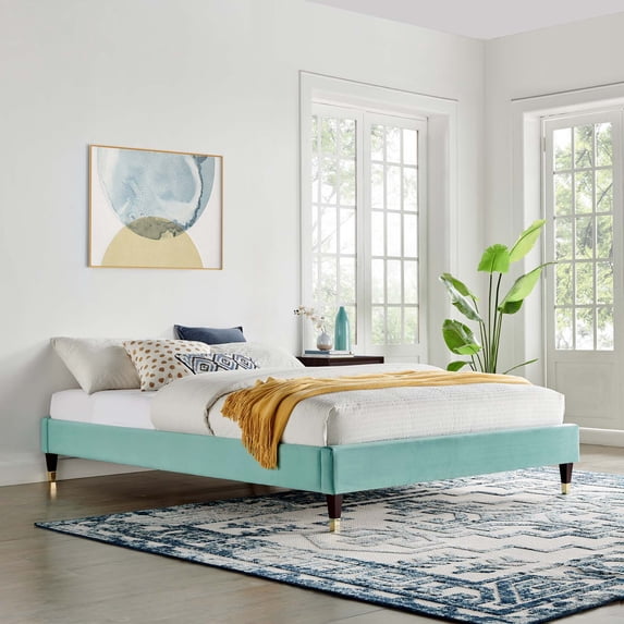 Modway Harlow Twin Performance Velvet Platform Bed Frame in Mint