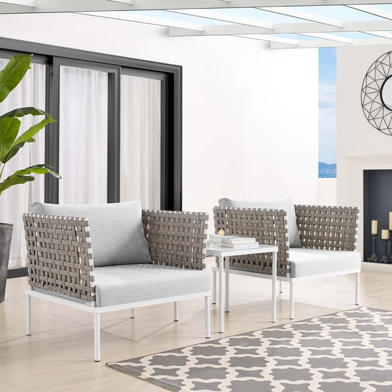 Modway Harmony 3-Piece Sunbrella® Basket Weave Outdoor Patio Aluminum Seating Set in Tan Gray
