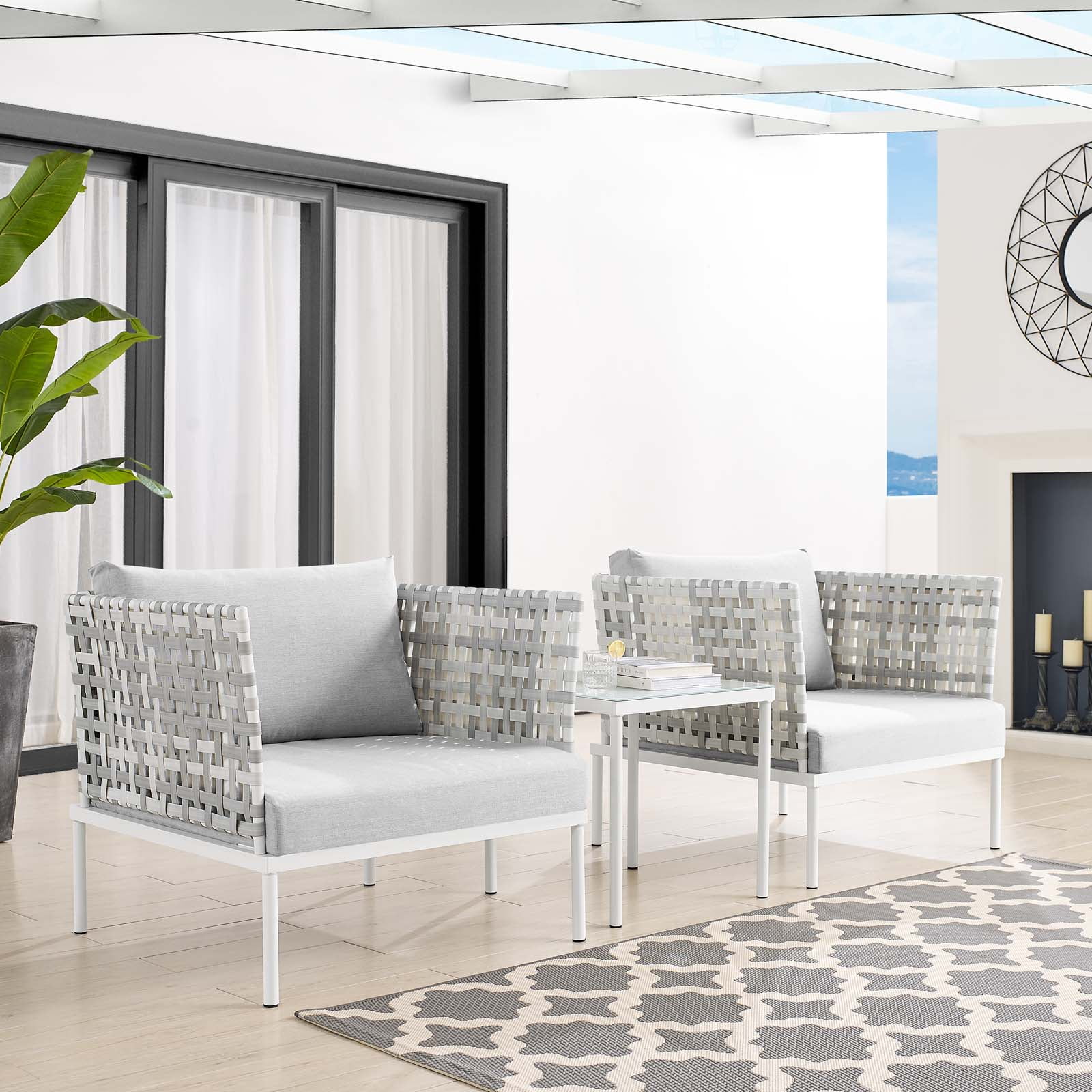 Taupe Gray Aluminum and Rattan Outdoor Patio Set