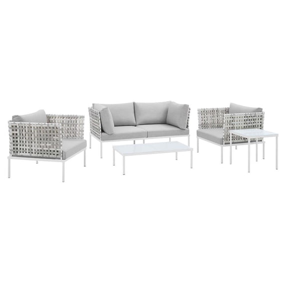 Modway Harmony 5-Piece Sunbrella® Basket Weave Outdoor Patio Aluminum Seating Set in Taupe Gray