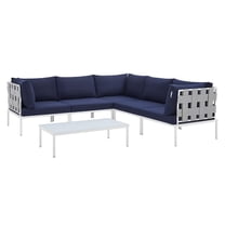 Modway Harmony 6-Piece  Sunbrella® Outdoor Patio Aluminum Sectional Sofa Set in Gray Navy