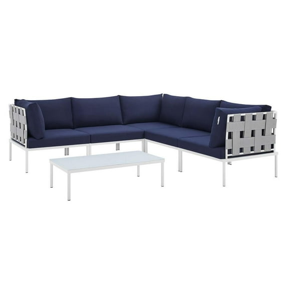 Modway Harmony 6-Piece Sunbrella® Outdoor Patio Aluminum Sectional Sofa Set in Gray Navy