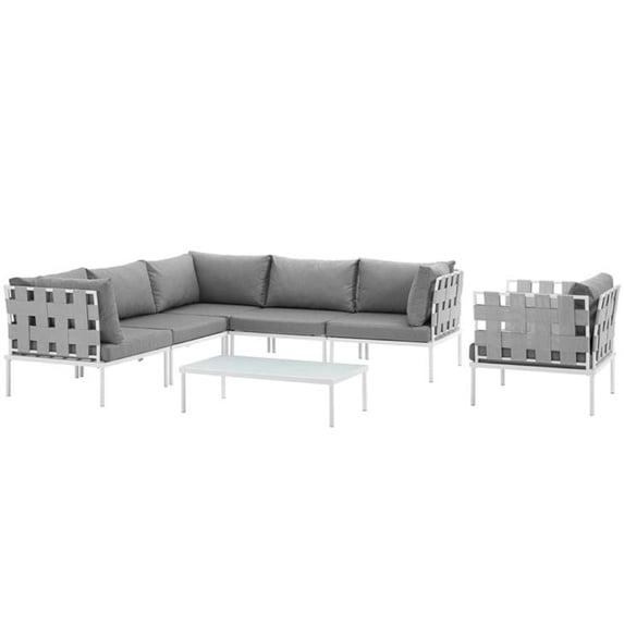 Modway Harmony 7 Piece Outdoor Patio Aluminum Sectional Sofa Set, Multiple Colors