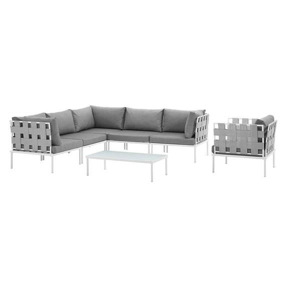 Modway Harmony 7 Piece Outdoor Patio Aluminum Sectional Sofa Set, Multiple Colors