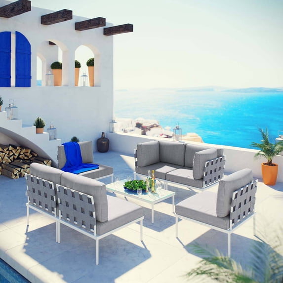 Modway Harmony 7 Piece Outdoor Patio Aluminum Sectional Sofa Set, Multiple Colors