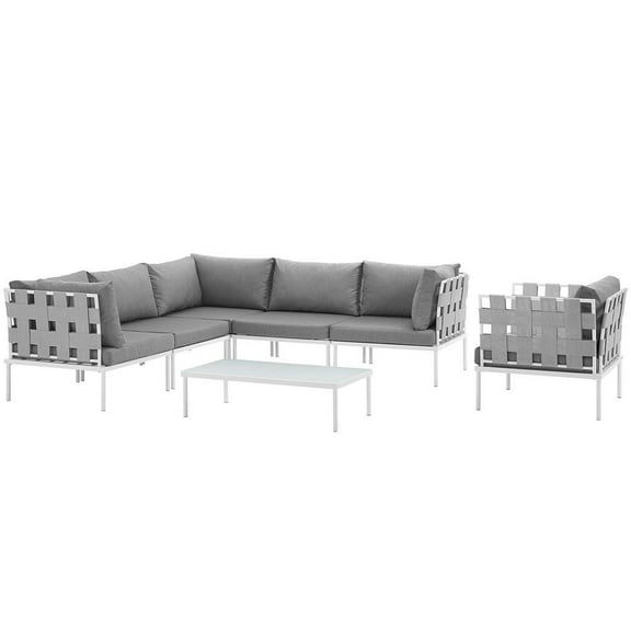 Modway Harmony 7 Piece Outdoor Patio Aluminum Sectional Sofa Set, Multiple Colors