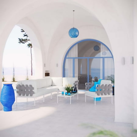 Modway Harmony 7 Piece Outdoor Patio Aluminum Sectional Sofa Set in White White