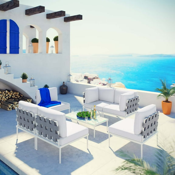 Modway Harmony 7 Piece Outdoor Patio Aluminum Sectional Sofa Set in White White