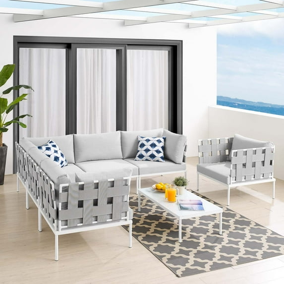 Modway Harmony 7-Piece Sunbrella® Outdoor Patio Aluminum Sectional Sofa Set in Gray Gray