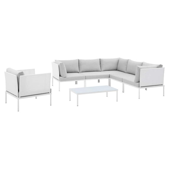 Modway Harmony 7-Piece Sunbrella® Outdoor Patio Aluminum Sectional Sofa Set in White Gray