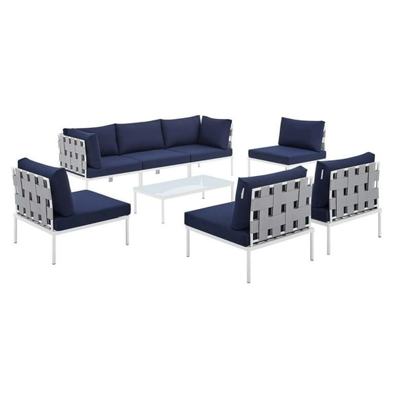 Modway Harmony 8-Piece Sunbrella® Outdoor Patio All Mesh Sectional Sofa Set in Gray Navy