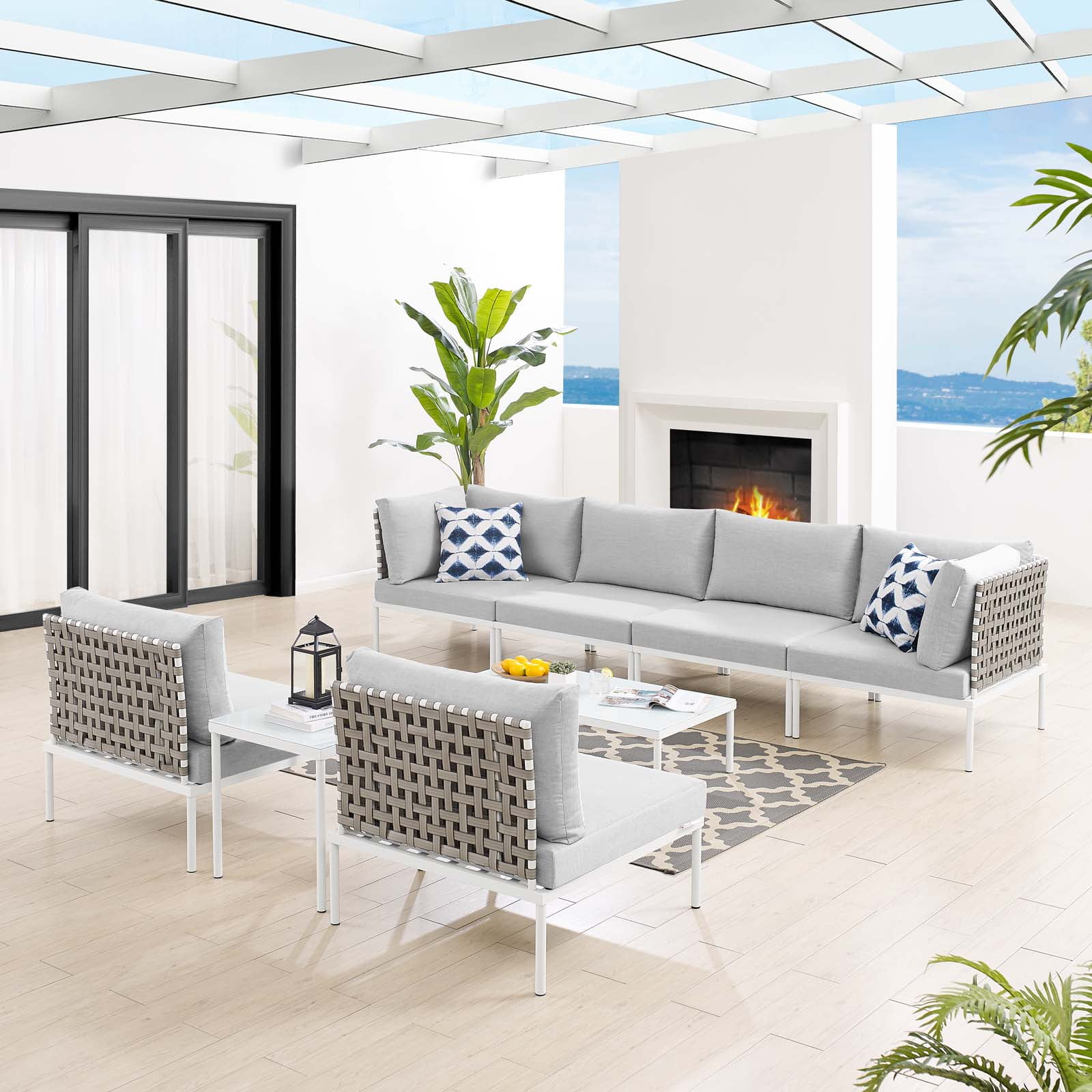 Harmony 8-Piece Tan Gray Aluminum Outdoor Sectional Sofa Set