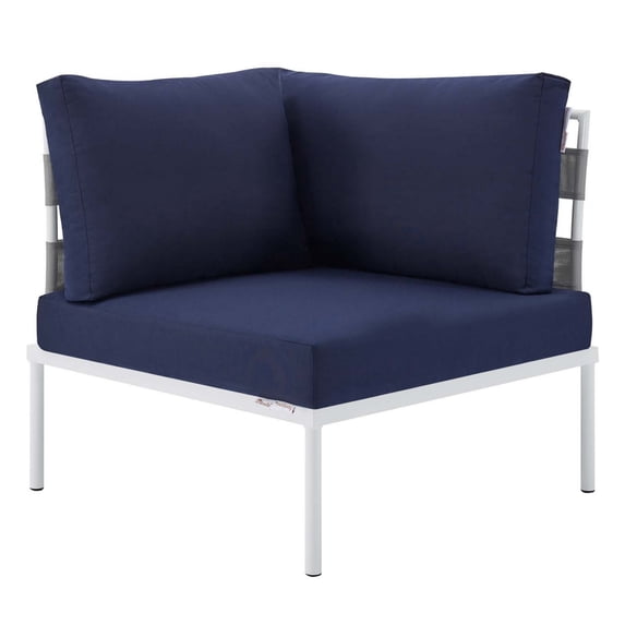 Modway Harmony Aluminum and Fabric Patio Corner Chair in Gray/Navy