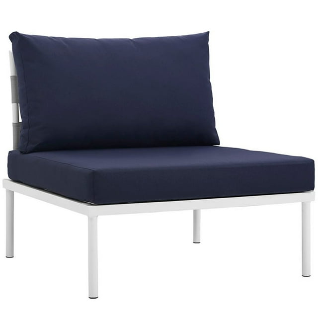 Modway Harmony Outdoor Patio Aluminum Fabric Armless Chair in White/Navy