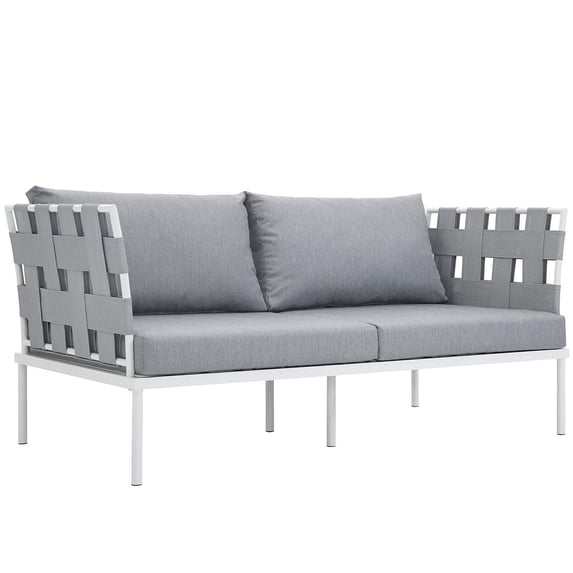 Modway Harmony Outdoor Patio Aluminum Fabric Loveseat in White/Gray