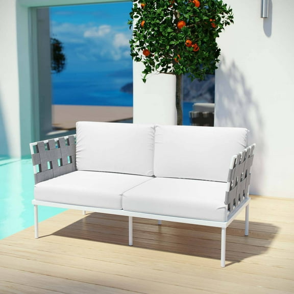 Modway Harmony Outdoor Patio Aluminum Loveseat in White White