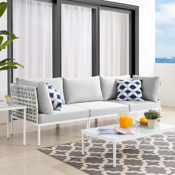 Modway Harmony Sunbrella® Basket Weave Outdoor Patio Aluminum Sofa in Taupe Gray
