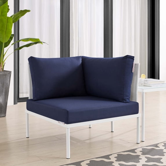 Modway Harmony Sunbrella® Outdoor Patio All Mesh Corner Chair in White Navy