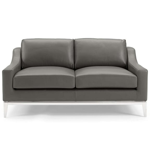 Modway Harness 64" Stainless Steel Base Leather Loveseat in Gray