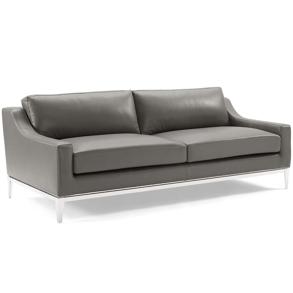 Harness 83.5" Gray Leather and Stainless Steel Sofa