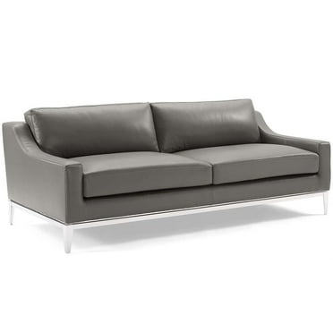 Modway Harness 83.5" Modern Stainless Steel and Leather Sofa in Gray