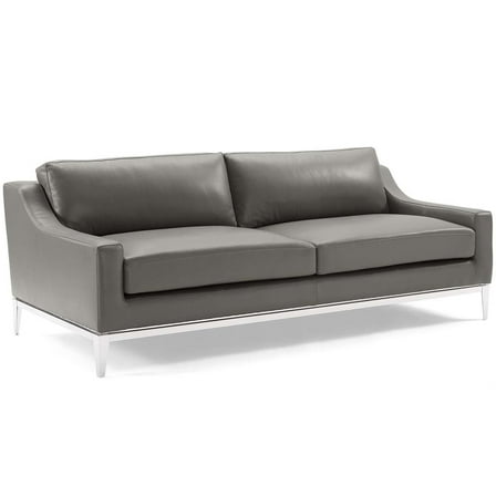 Modway Harness 83.5" Stainless Steel Base Leather Sofa in Gray