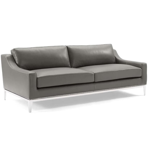 Modway Harness 83.5" Modern Stainless Steel and Leather Sofa in Gray