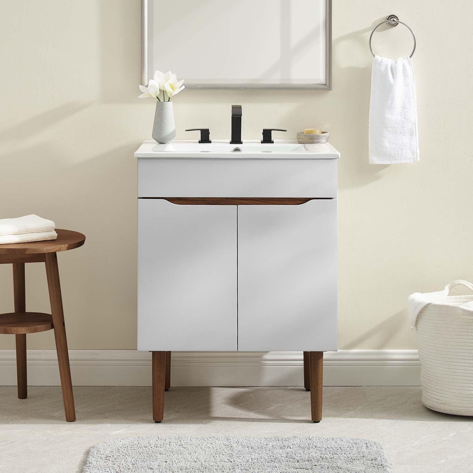 Gray and White Mahogany Freestanding Bathroom Vanity with Ceramic Sink