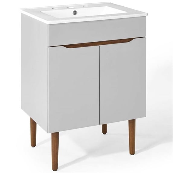 Modway Harvest Modern Style Wood Bathroom Vanity in Gray/White