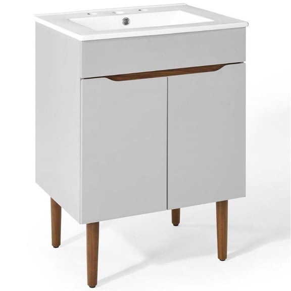 Modway Harvest Modern Style Wood Bathroom Vanity in Gray/White