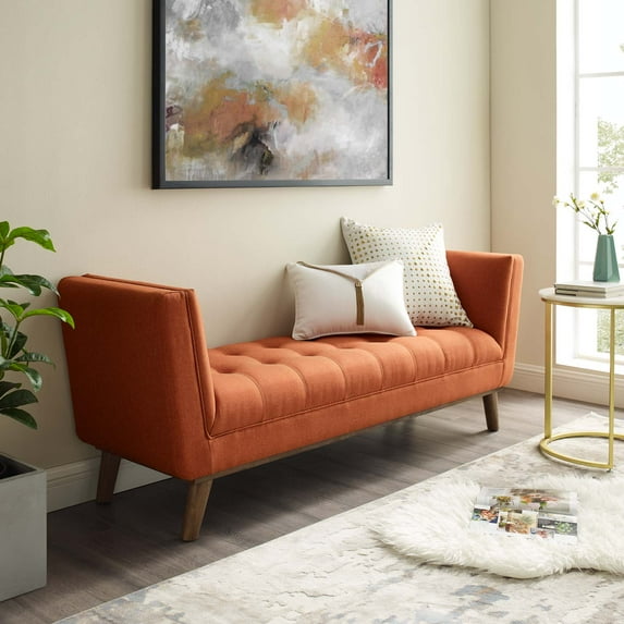 Modway Haven Tufted Button Upholstered Fabric Accent Bench in Orange