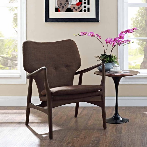 Modway Heed Upholstered Fabric Lounge Chair in Walnut Brown