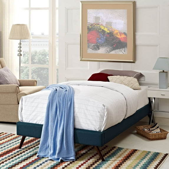 Modway Helen Fabric Upholstered/Solid Wood Frame Twin Platform Bed in Azure