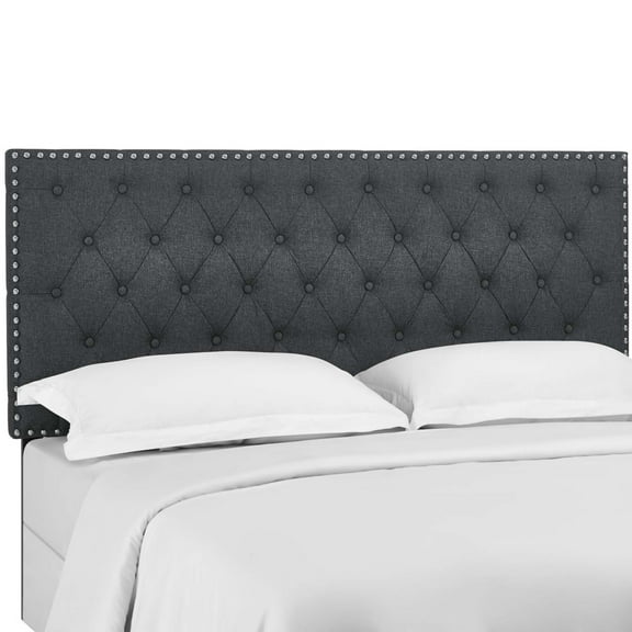 Modway Helena Tufted Full / Queen Upholstered Linen Fabric Headboard in Gray