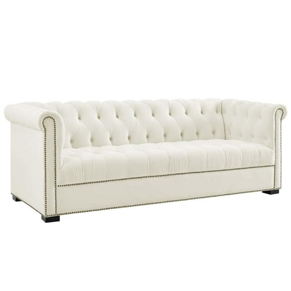 Modway Heritage Performance Velvet Sofa in Ivory