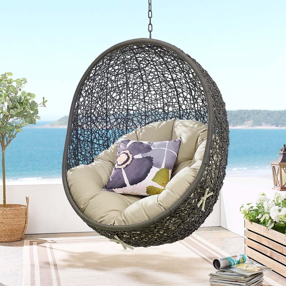 Modway Hide Fabric Outdoor Patio Swing Chair without Stand in Gray/Beige