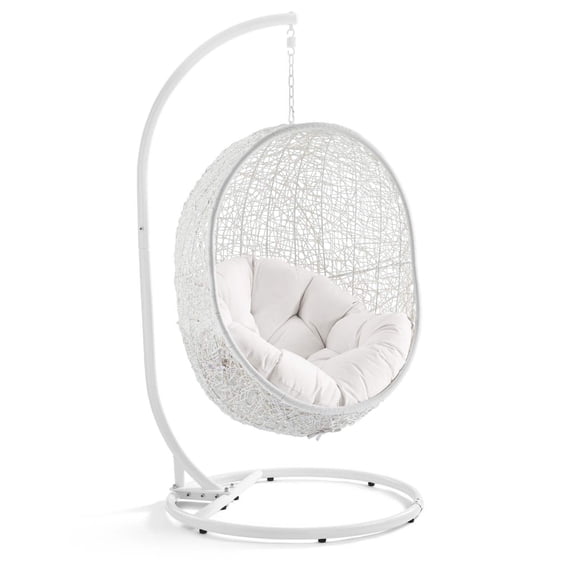 Modway Hide Modern Rattan/Fabric Outdoor Swing Chair with Stand in White/White