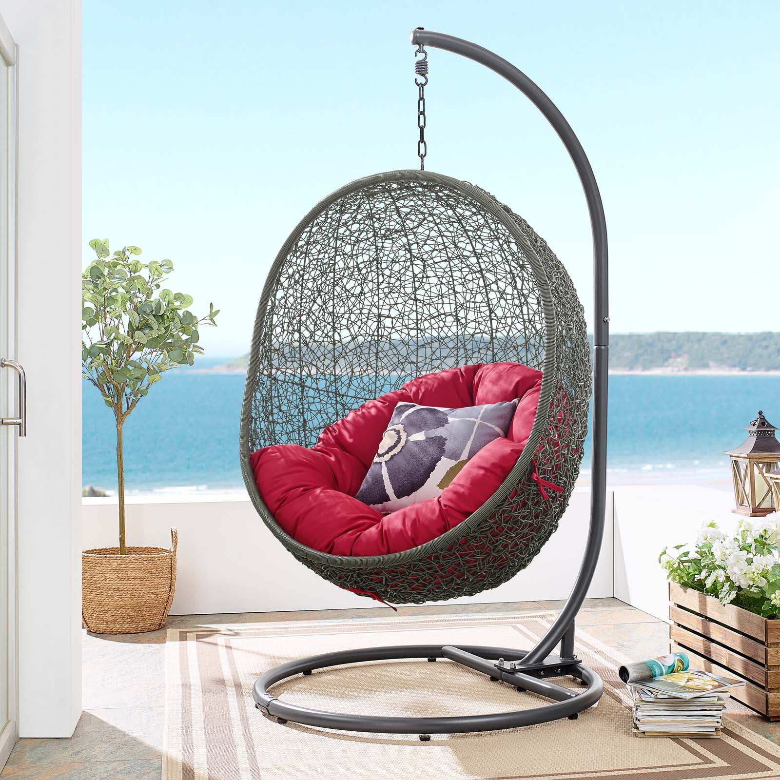 Modway Hide Outdoor Patio Swing Chair With Stand in Gray Turquoise Walmart