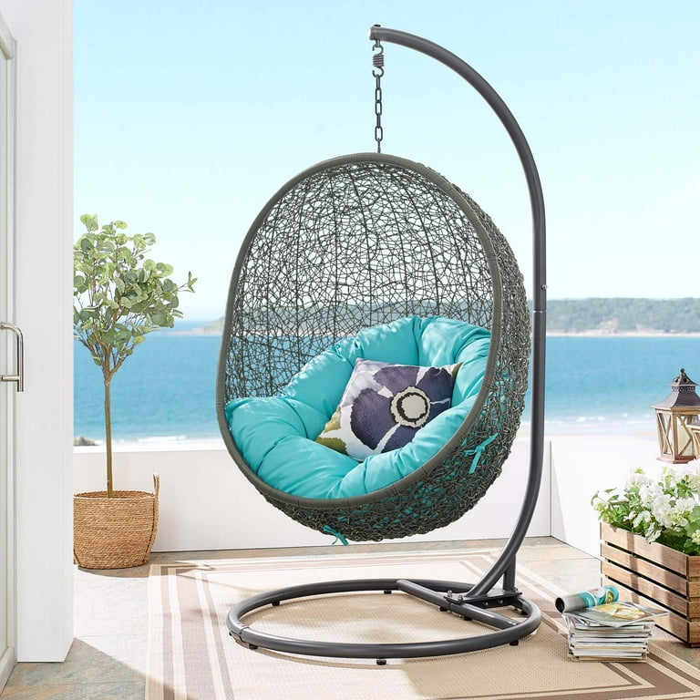 Modway Hide Outdoor Patio Swing Chair With Stand in Gray Turquoise Walmart