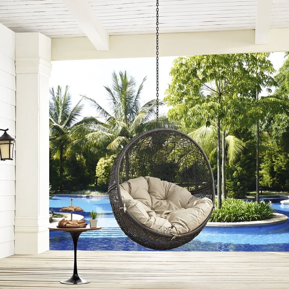 Modway Hide Outdoor Patio Swing Chair Without Stand in Gray Beige