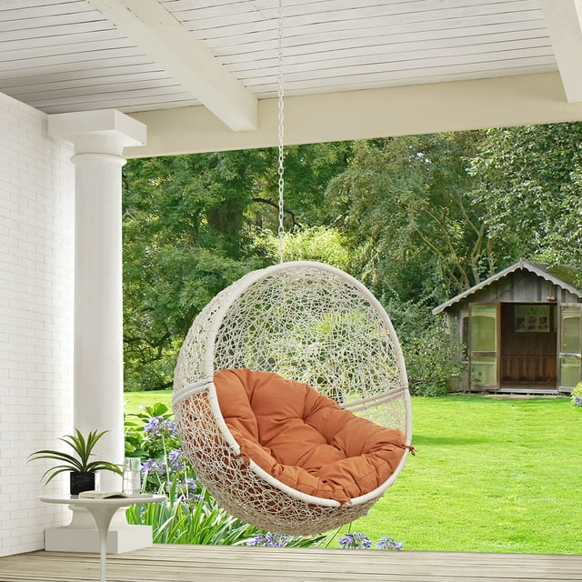Modway Hide Outdoor Patio Swing Chair Without Stand in White Orange