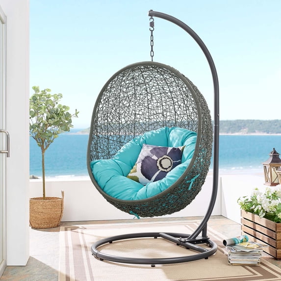Modway Hide Outdoor Patio Swing Chair With Stand in Gray Turquoise