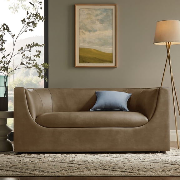 Hilda 67" Curved Back Vegan Leather Loveseat in Mushroom