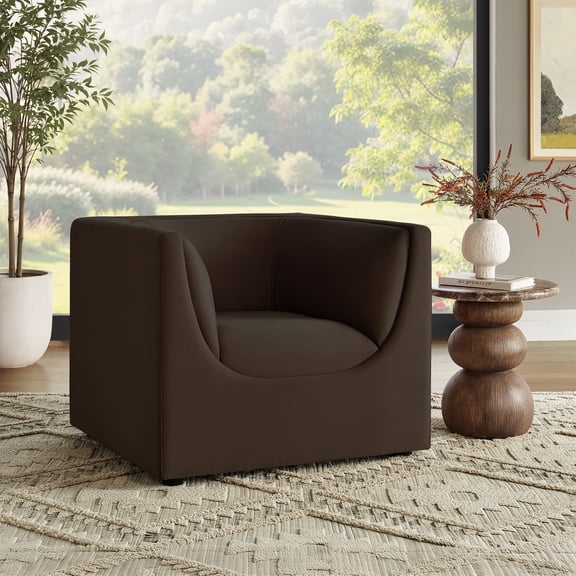 Modway Hilda Curved Back Performance Velvet Armchair in Chocolate Brown