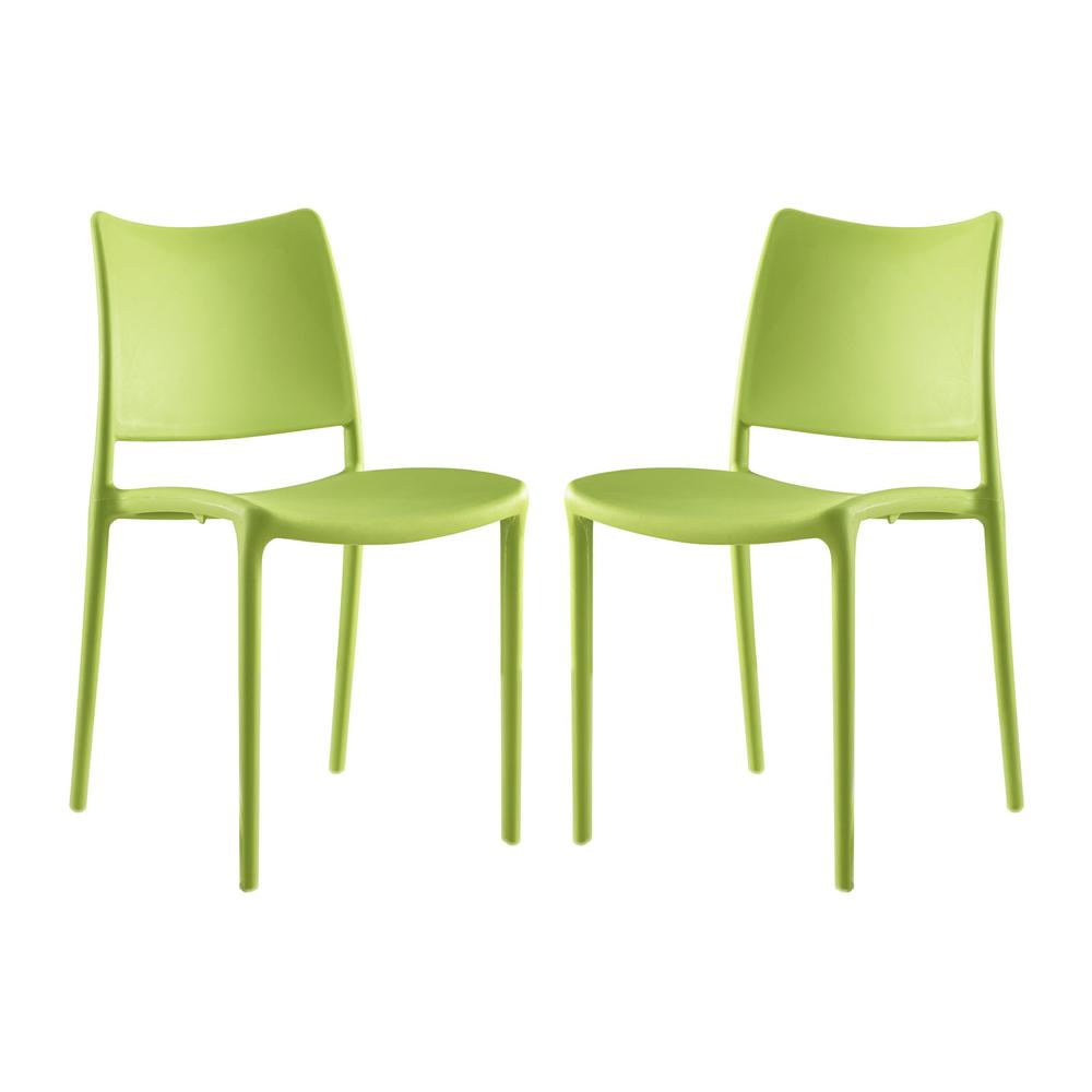 Modern Minimalist Stackable Green Plastic Side Chair Set of 2