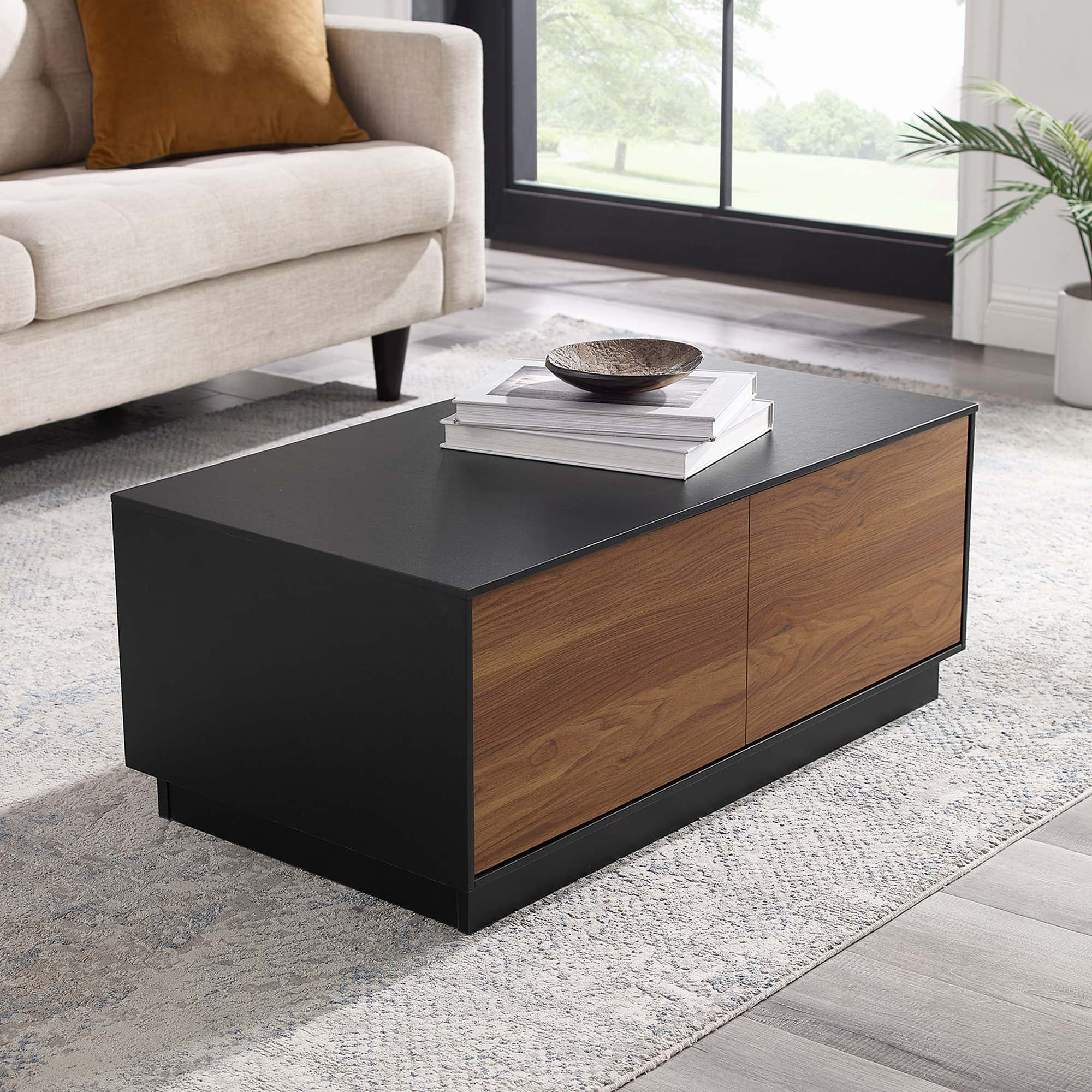 Holden Black and Walnut Wood Coffee Table with Storage