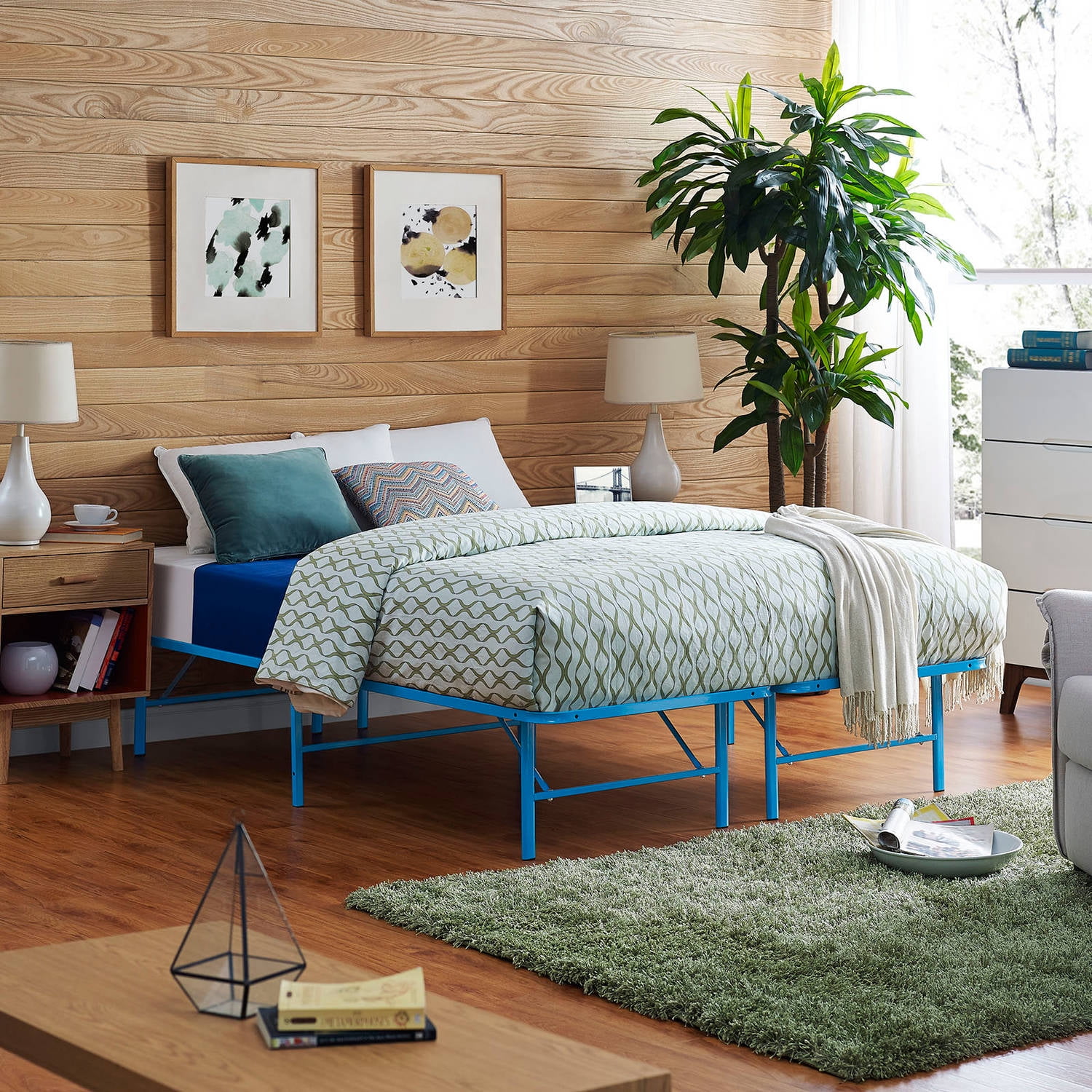Horizon Full Light Blue Stainless Steel Metal Bed Frame with Slats