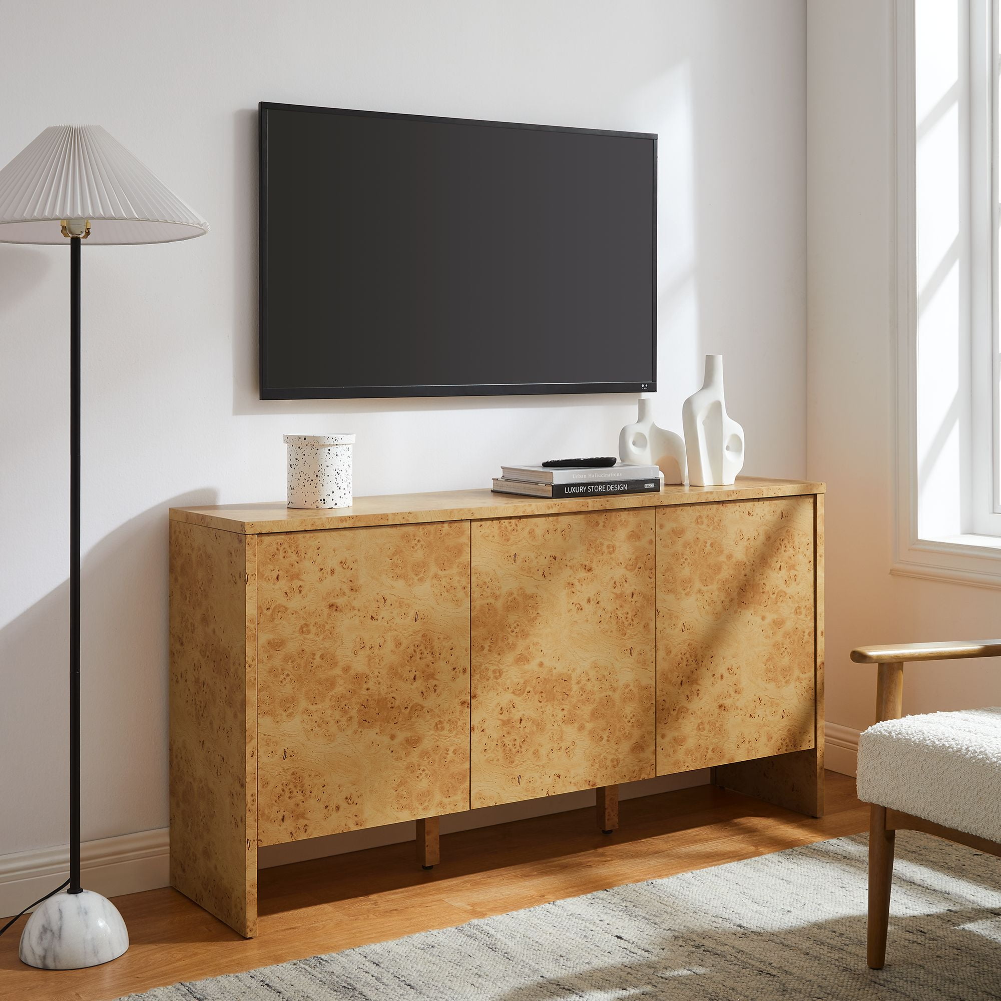 Hudson 60" Light Brown Burl Wood Laminate Sideboard