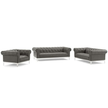 Modway Idyll 3-Piece Leather Upholstered Sofa Set in Gray/Silver