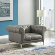 Modway Idyll Tufted Button Upholstered Leather Chesterfield Armchair in Gray